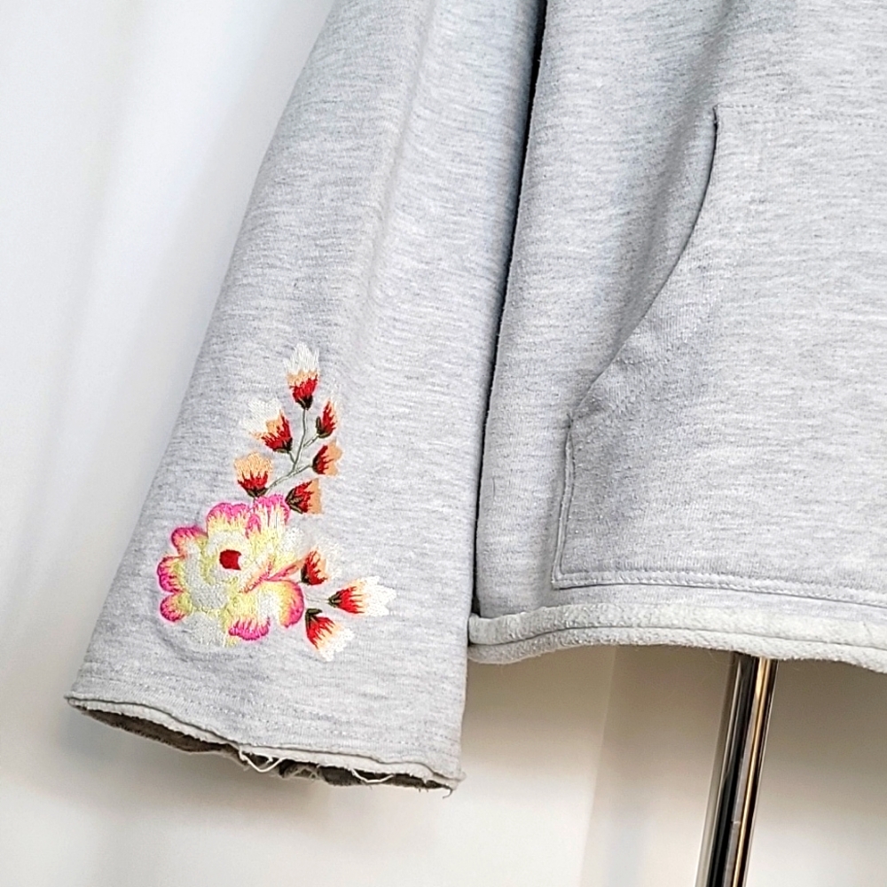 Light Gray Floral Embroidered Hoodie Top - Women's Sweatshirt - Picture 3 of 8